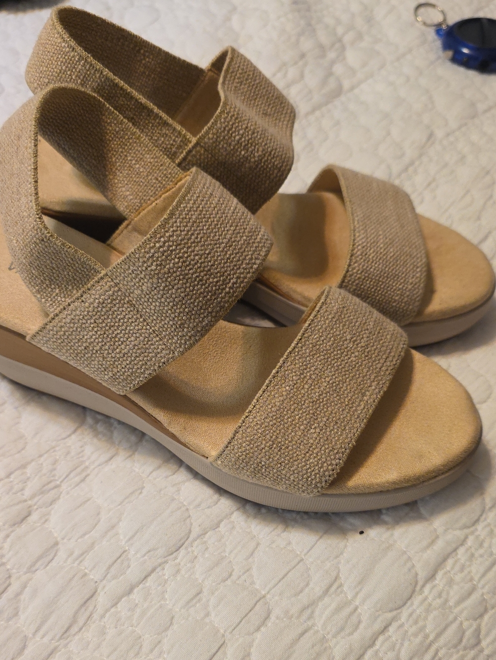 Vaneli Beige Elastic Band Platform Sandals